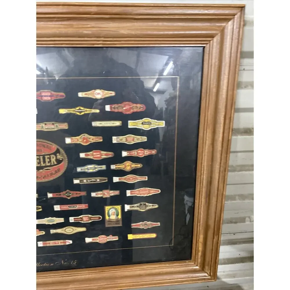 Vintage 1980’s Joe Davidson Cigar Bands Framed And Matted. Collage Ephemeral Col
